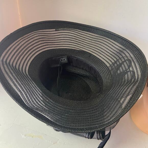 Autumn Hat Ladies Church Sun Funeral Wide Brim Feathers Mesh  Straw Adjustable - Picture 5 of 7